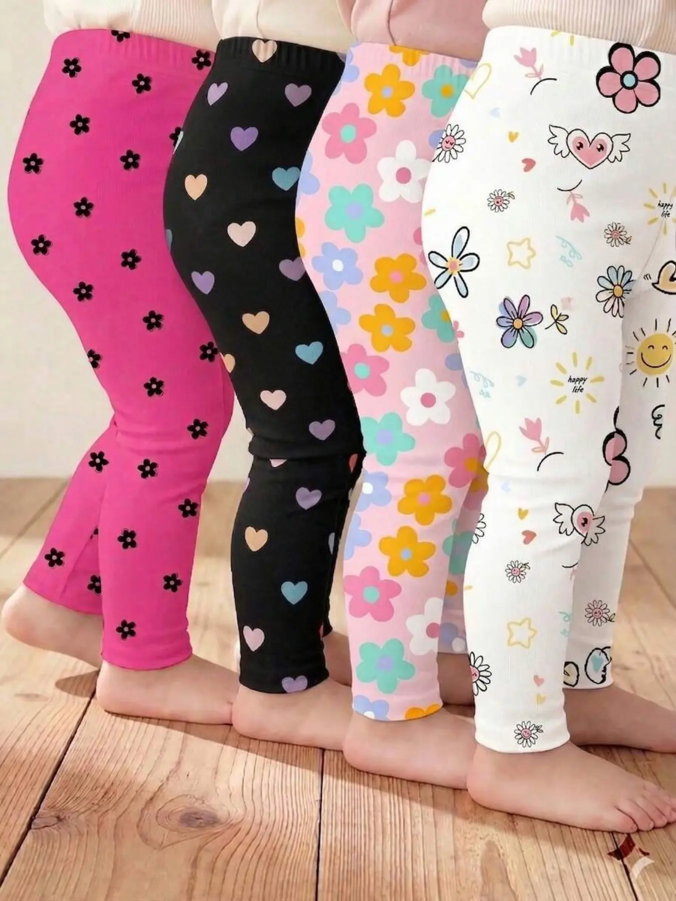 Girls' Cartoon Print Seven-Eighths Pants 4-Pack, Summer Lightweight Long Trousers, Casual Fitted Style for All Seasons