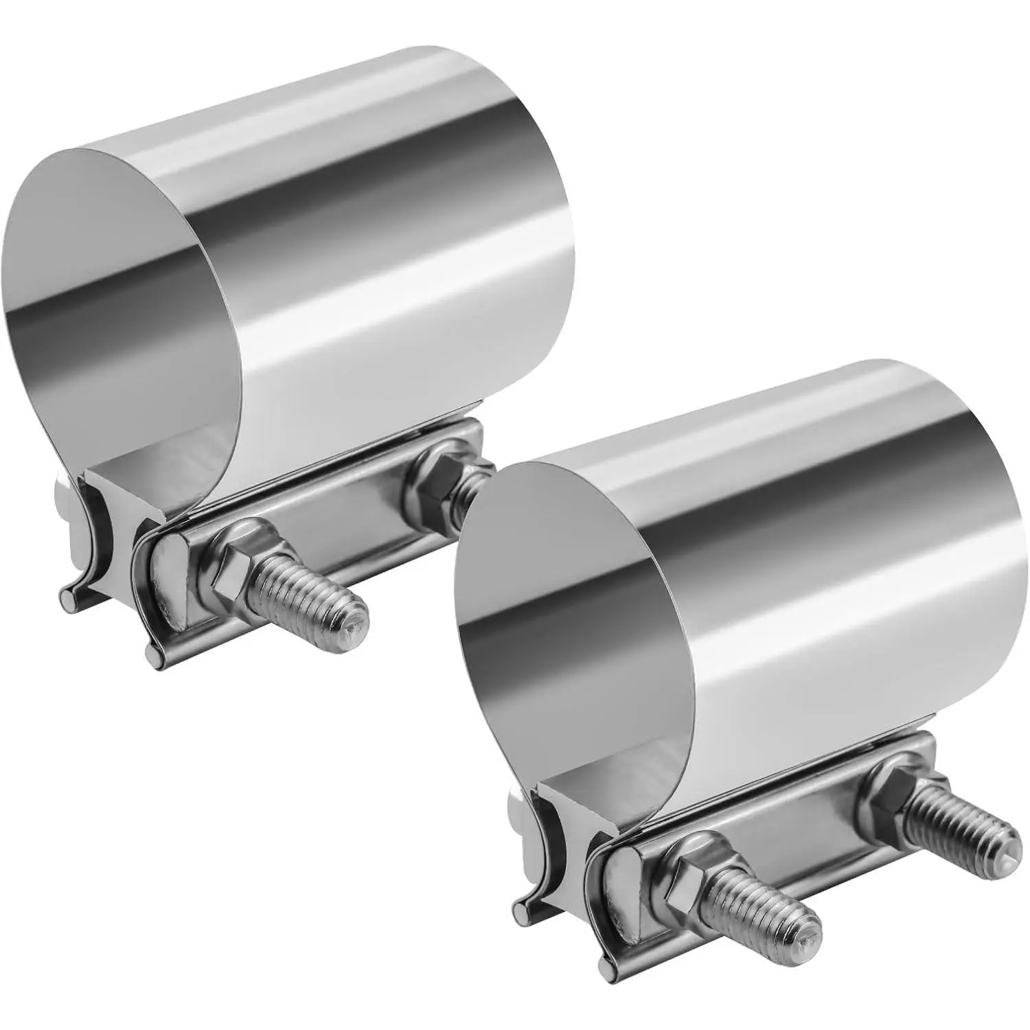 2PCS 2.0" Stainless Steel Exhaust Clamp - Heavy Duty Butt Joint Band Clamp Sleeve Coupler for Mufflers Pipes Catalytic Converters, Universal Fit, Corrosion Resistant