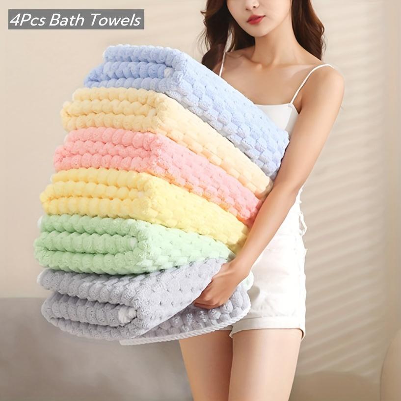 Solid Color Bath Towel, 4 Counts/set Soft Absorbent Towel, Quick Drying Towel for Bathroom, Hotel, Salon, Spa, Gym, Travel