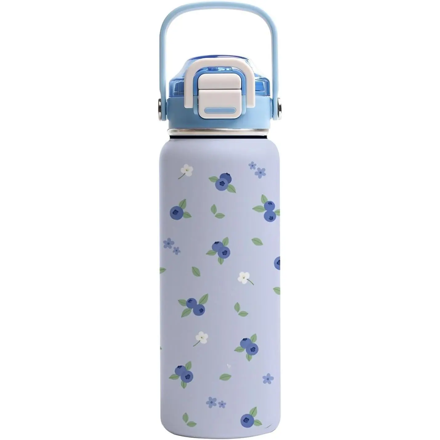 18oz Portable Blueberry Stainless Steel Water Bottle for Girls - 18/8 Vacuum Insulated, Leak-Proof, BPA-Free Tumbler with 2-in-1 Straw & Spout Lid for School, Sport