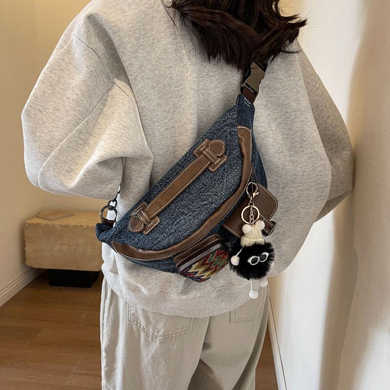 Denim Canvas Dumpling Bag – Cross-body & Waist Bag – Trendy Diagonal Bag for Cool Girls