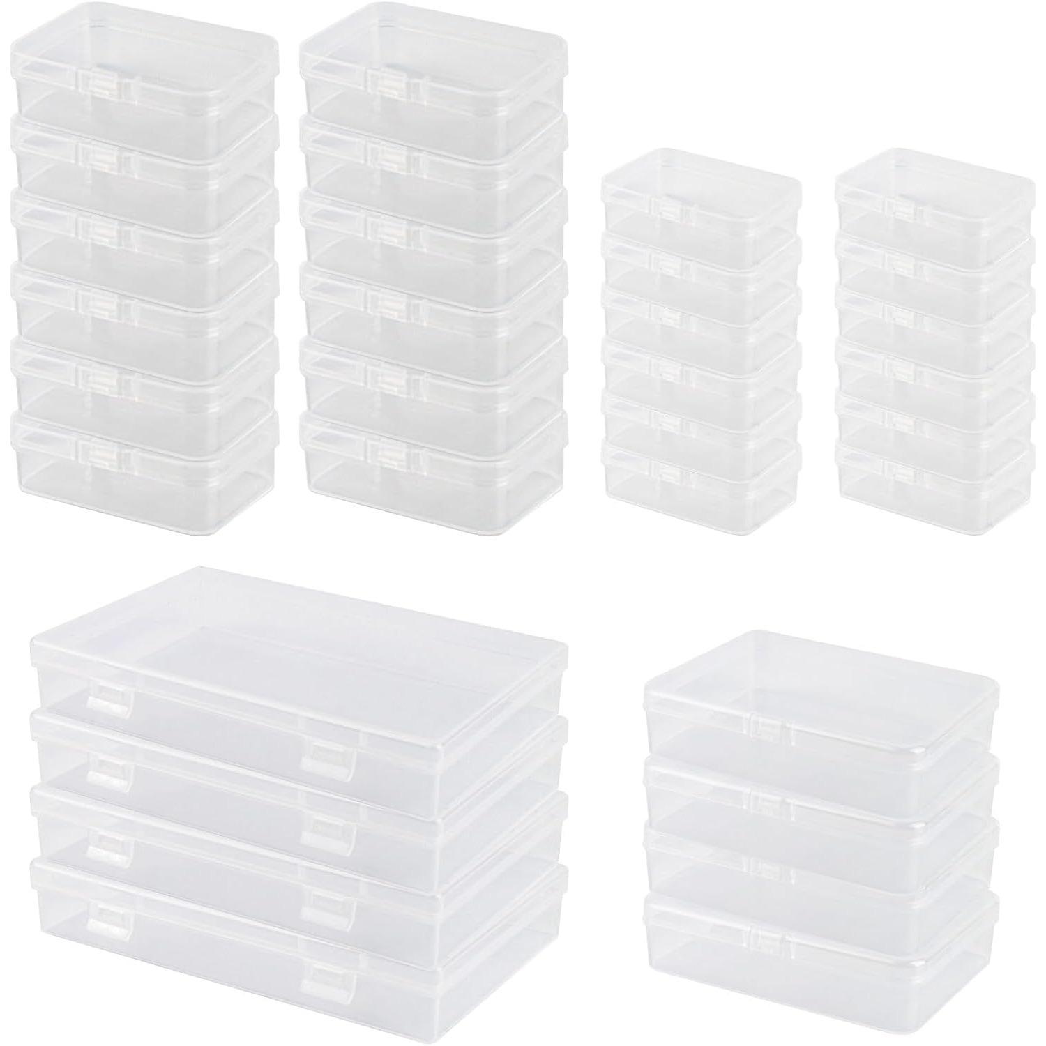 32Pcs Transparent Small Plastic Boxes, Plastic Storage Containers with Lid, Rectangular Empty Mini Storage Box for Small Items, Beads, Rings, Earrings, Screws (6.5/8.5 /11.5 /18 inch) - Home Improvement.