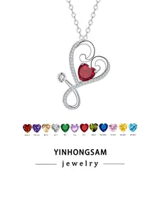 Twelve Birthstones Necklace, Women's Heart Diamond Pendant, Hypoallergenic Jewelry, Gift Box Included, Mother's Day, Graduation, Birthday