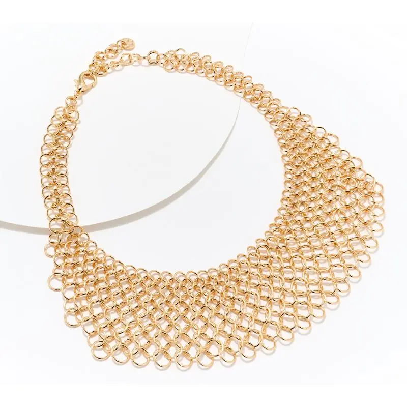 Unisex Adjustable Statement Choker Necklace - Gold-Tone Metal Coated Mesh Chain Jewelry Necklaces, Bold Eye-Catching Design for Casual-Formal Wear