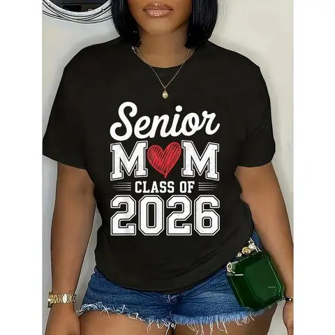 Women's Proud Mom Graphic T-Shirt - 100% Cotton Garments, Unisex Round Neck, Short Sleeve, 2026 Class Digital Print, Small, All Seasons Casual Everyday Wear Top