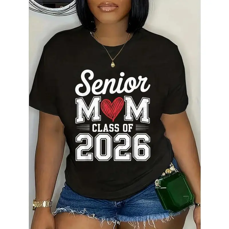 Women's Proud Mom Graphic T-Shirt - 100% Cotton Garments, Unisex Round Neck, Short Sleeve, 2026 Class Digital Print, Small, All Seasons Casual Everyday Wear Top