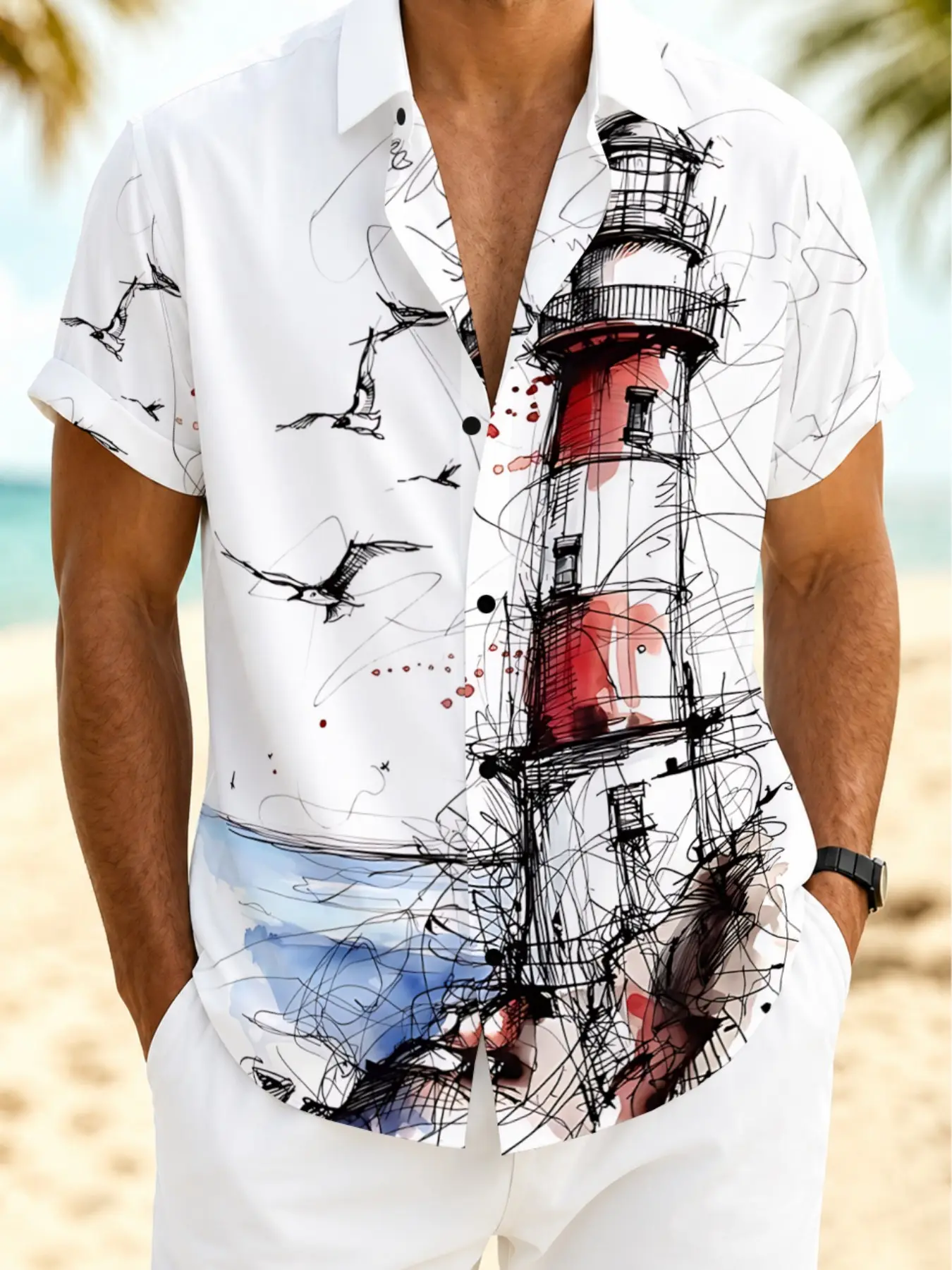 Men's Casual Printed Shirt, Summer New Top, Street Fashion, Comfortable Fit, Ideal for Daily Wear, Slim-Fitting Blouse/ Shirt