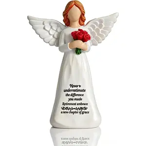 Angel Figurine  for Woman, Thank You   for Retiring Coworker Teacher Nurse, 7 inch Red Rose Angel Statue for  Gifts