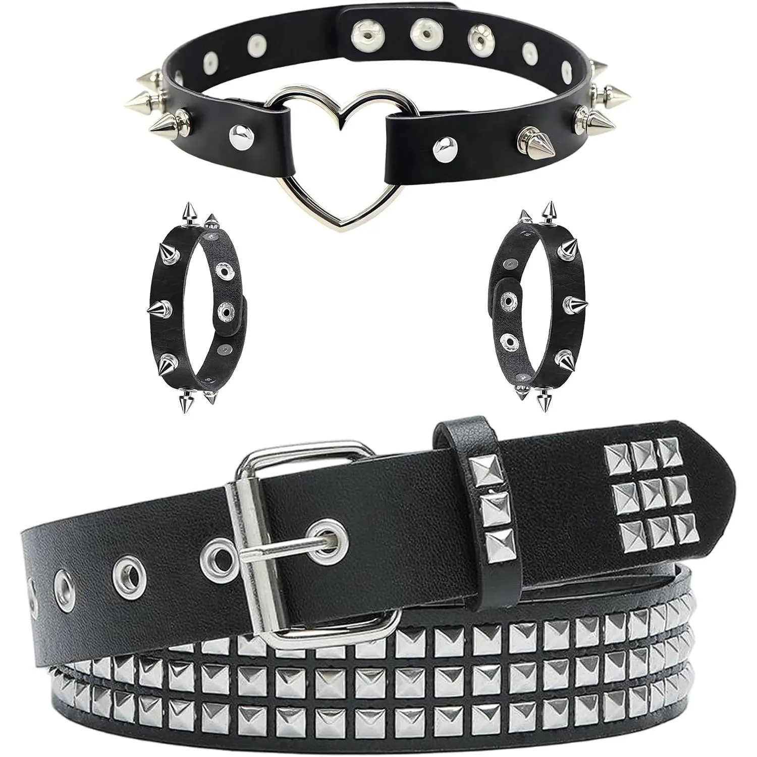 Black Studded Belt, Spiked Choker Punk Rock Spiked Bracelets | Gothic Emo Belt, Adjustable,  31" - 36", Punk Accessories , Alt Grunge Spike Bracelet PU Leather Cuff Men Women