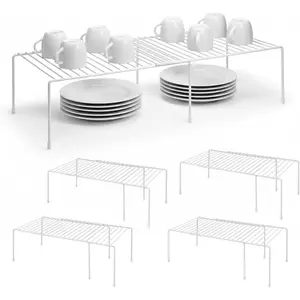 4-Pack Expandable Medium (13.4-25.1x9inch) Kitchen Organizer Rack, Kitchen Shelves for Spice Organization for Cabinet, Pantry Organizers and Storage, Spice Rack, Desk Organizer, White