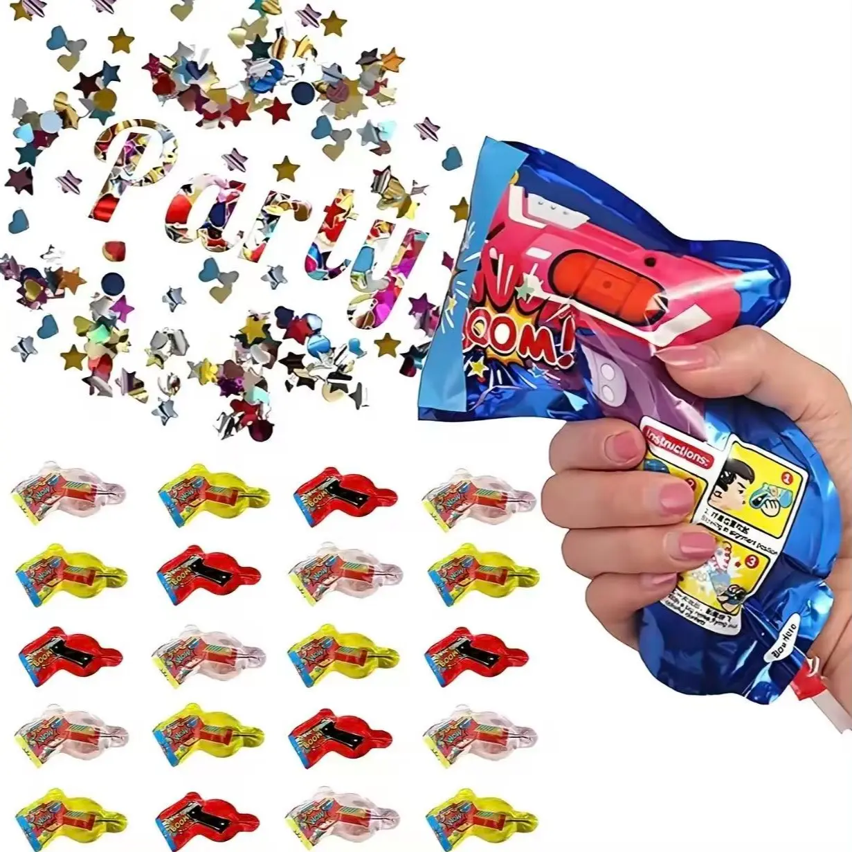 10pcs Inflatable Fireworks Gun Party Toy, Colorful Paper Confetti Handheld Fireworks Bullets, Novel Design Party Supplies