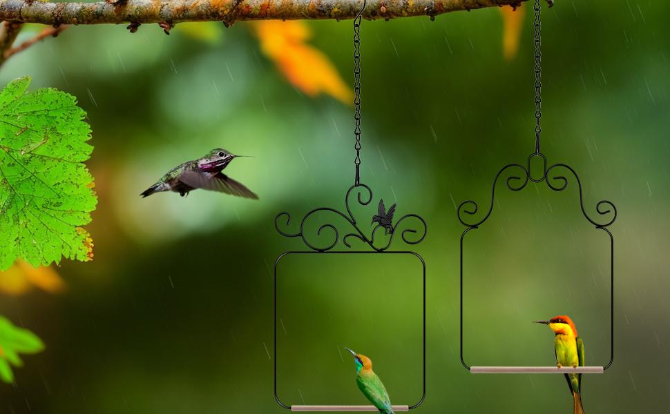 Hummingbird Swings and Perches Metal Frame 2 Pack, Wild Bird Swing Outdoor Bird Perch with Wooden Dowel and 2 Hanging Chain for Hanging Indoor, Outdoor, Trunk, Lawn, Patio, Garden (Black)