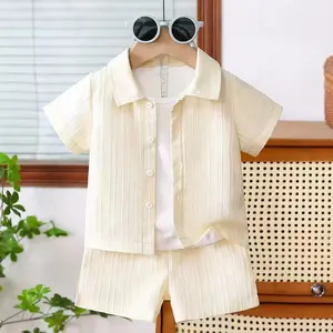 Baby boy summer casual shirt and shorts two-piece set, striped design, perfect for outdoor activities
