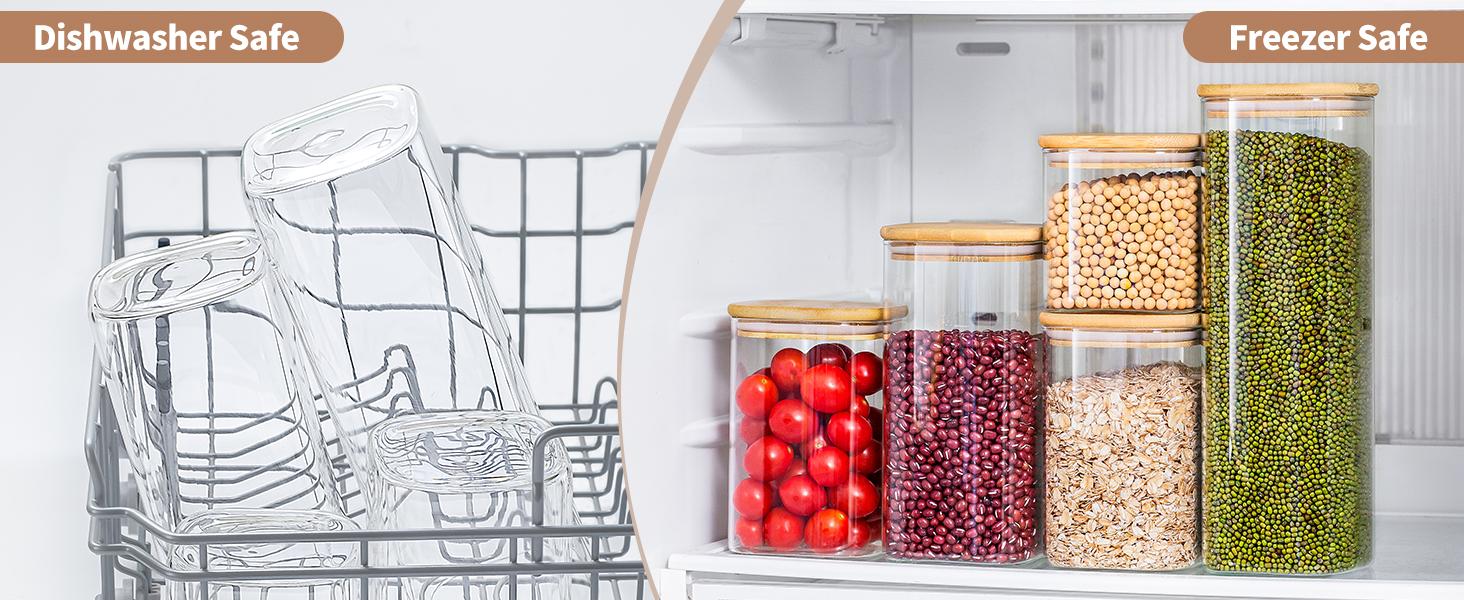 37 Oz Glass Storage Jars with Bamboo Lids - 6 Pack Clear Glass Canisters Square Airtight Stackable Ideal for Pantry Storage Containers Organizers Great for Storing Oats Coffee Beans Nuts etc