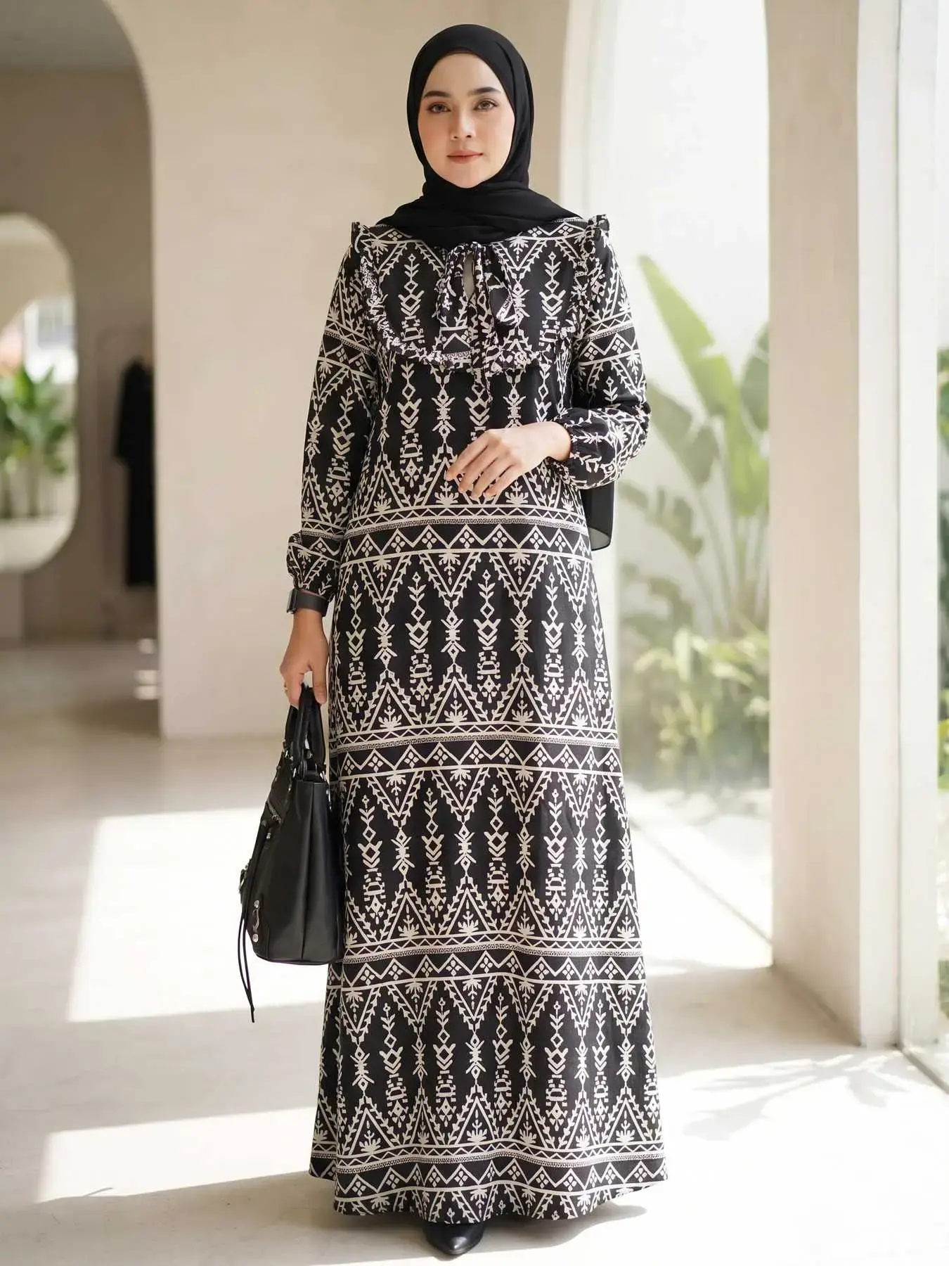 ZANZEA Women's Casual Fashion Dress, Kaftan Dress, Long Sleeve Lantern Sleeve, Floral Print, Tie Waist, Flowy Design, Perfect for Daily Wear