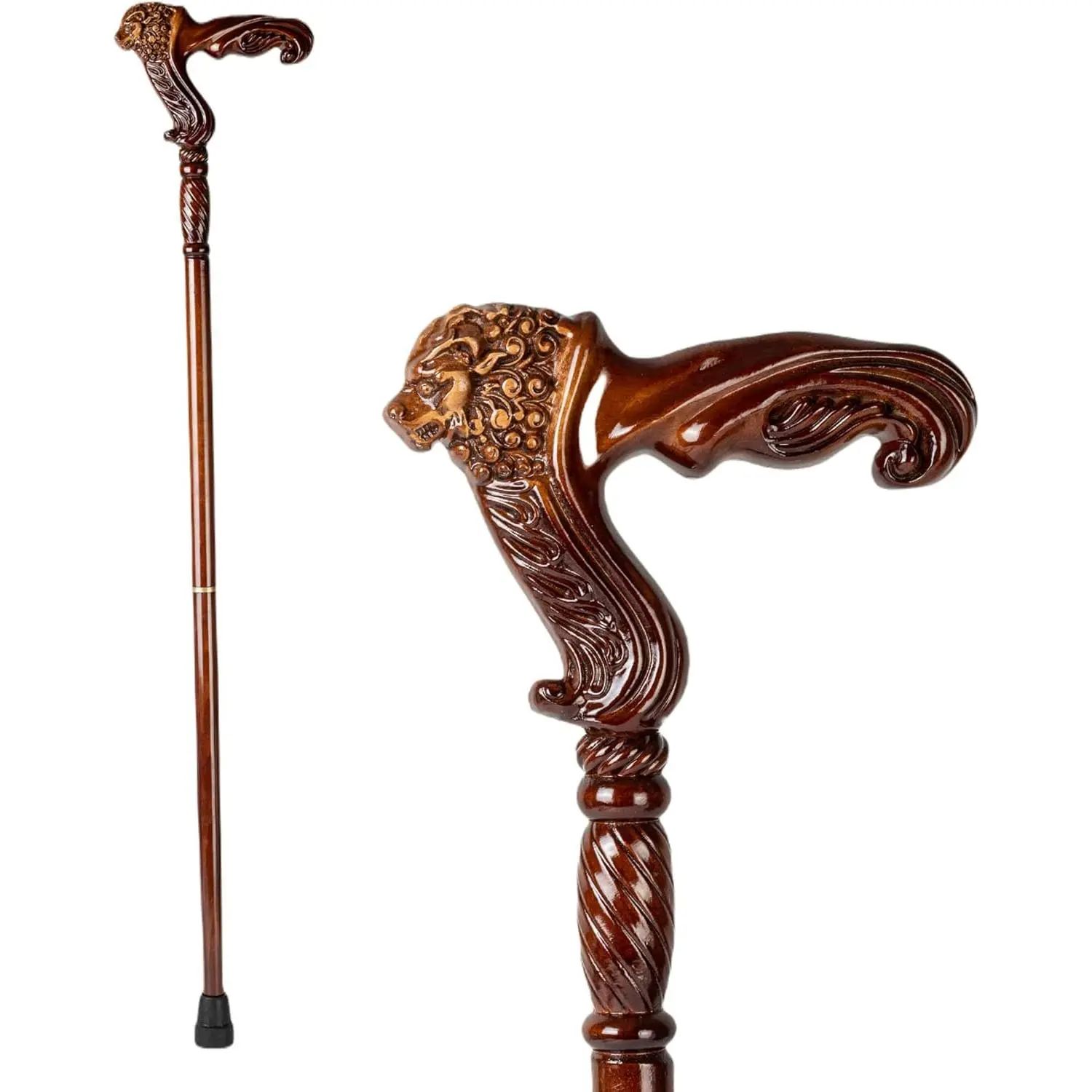Walking Cane Hand Carved Wooden 37 Inch Ergonomic Handle Rubber Tip for Men Women Seniors Fashionable
