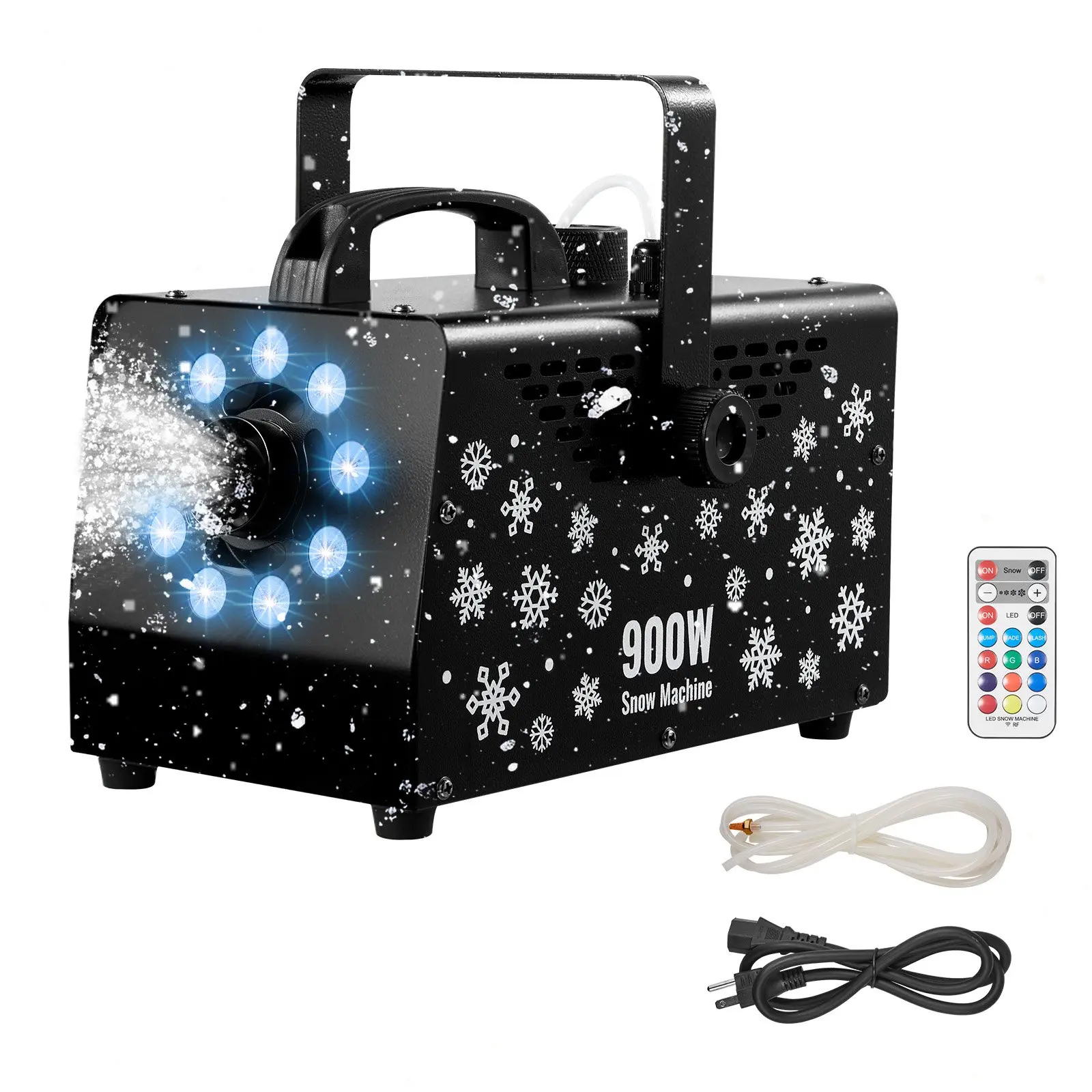 【DealsForYouDays】VEVOR 900W Snow Machine with 9 LED RGB Lights, 12 LED Lighting Colors, and Wireless Remote, Handheld/Hanging Outdoor Snowflake Machine Fake Snow Machines with 1L Tank for Christmas Party