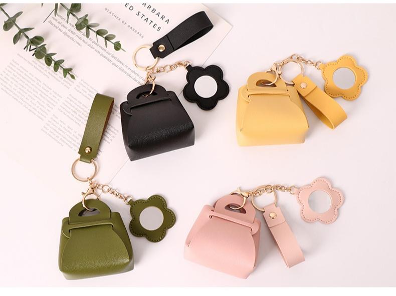 Mini Backpack Keychain Mini Coin Purses for Women Cute PU Leather Makeup Bag with Keychain, Pocket Holder Cable Organizer Giftable Pouch (Cute Mirror)