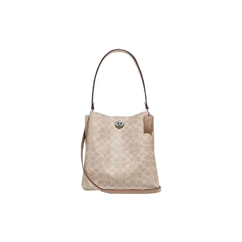 COACH Charlie 26 Satchel Handbag for Women, Vintage-Inspired Lock Detail, Oatmeal Color
