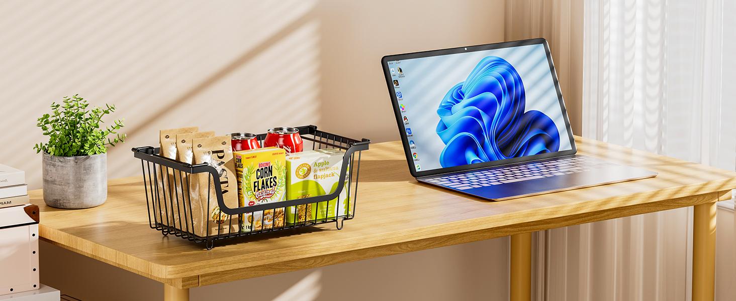 4 Pcs Stackable Wire Baskets for Pantry Organizers and Storage,Vegetable Fruit Basket for Countertop,Kitchen Storage Metal Baskets,Produce Potato Onion Storage Bin,Black