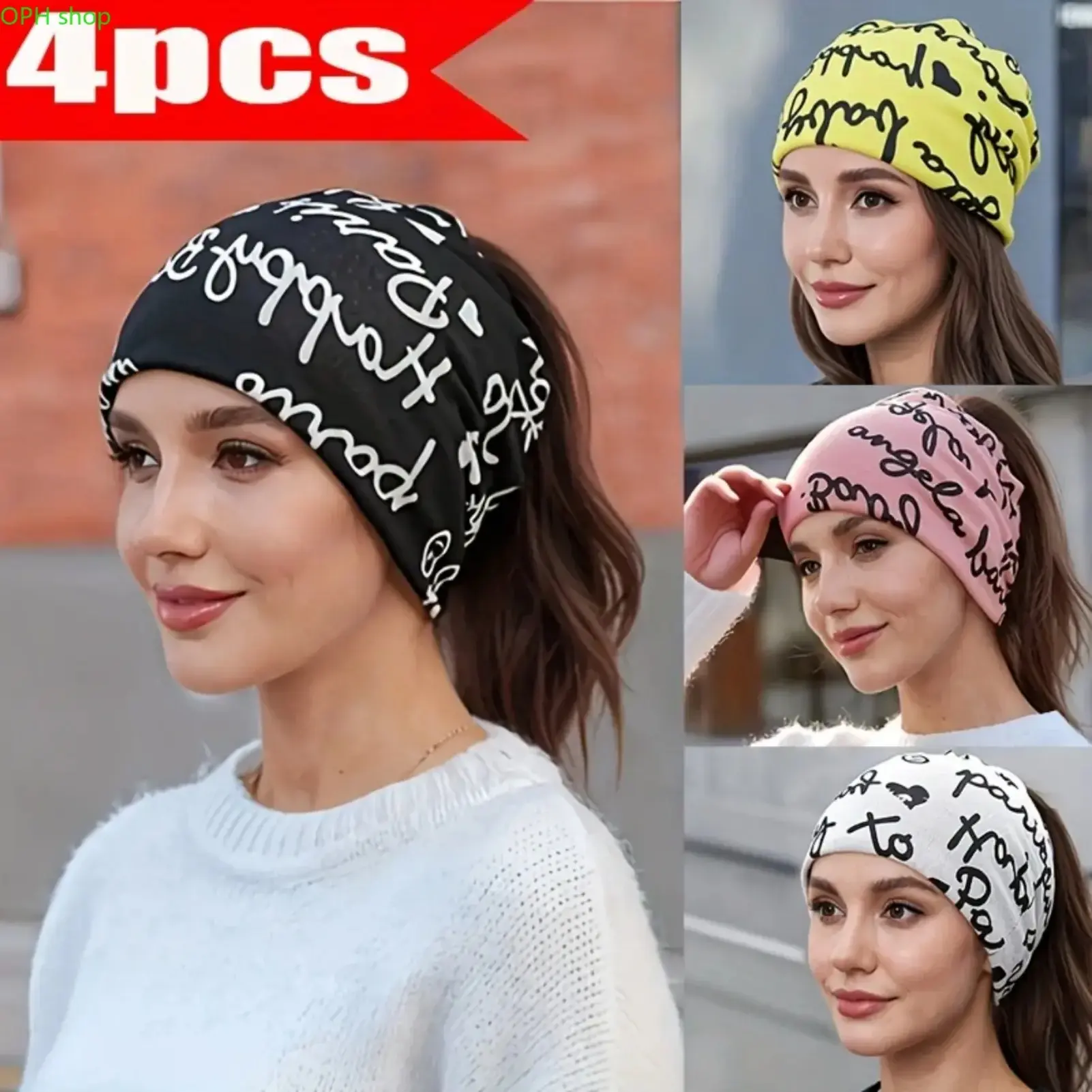 Women’s 4-Pack Skullcap Beanie Set - Autumn Winter Warm, Brimless, Elastic Stretch Fit, Lightweight Soft Fabric Chemotherapy Neck Cover Cap, Multi-Functional Thermal Breathable Head Wrap for Cold Weather & Daily Wear