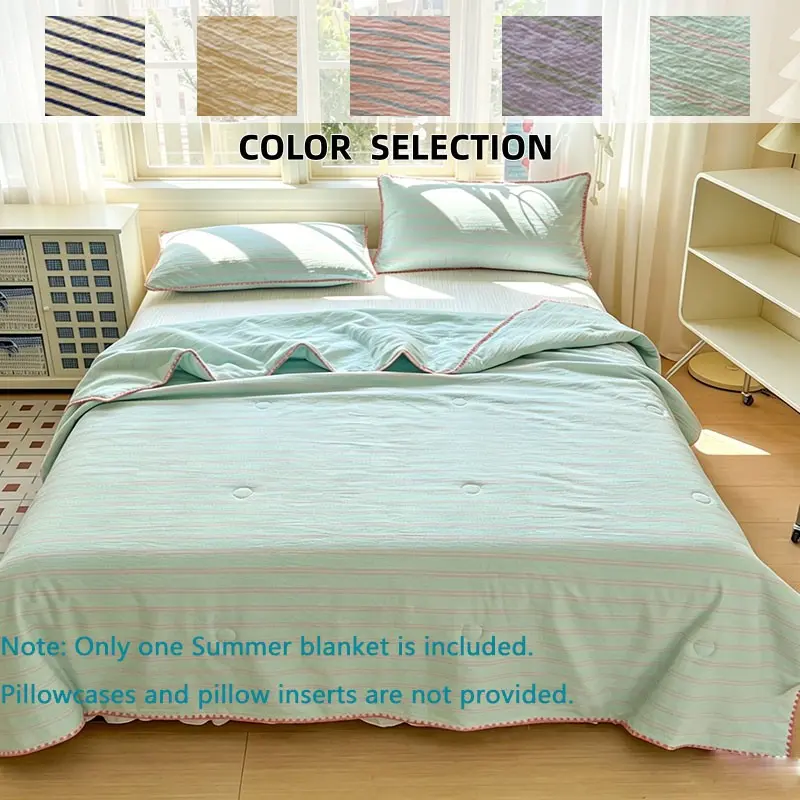 Style Fresh Striped Summer Quilt, Multiple Colors and Sizes, Breathable and Comfortable, Suitable for All Home Scenes
