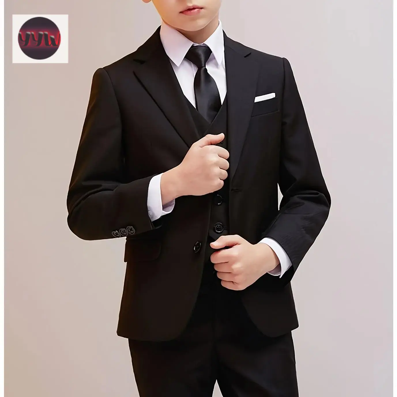 YYW1 Jacket+Vest+Pants+Tie-4pcs Set Formal Dress Piano Graduation Ceremony Suit Attire