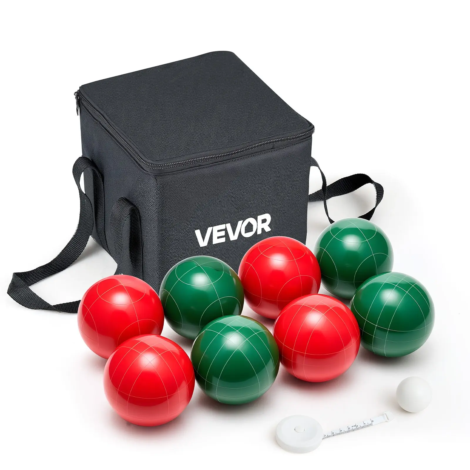 【DealsForYouDays】VEVOR Bocce Ball Set, 107 mm, with 8 Resin Balls, Pallino, Carrying Bag and Measuring Rope, Red and Green 2 Colors, for 2 to 8 Players, Bocce Ball Game Set for Beach, Lawn, Family Backyard, Outdoor