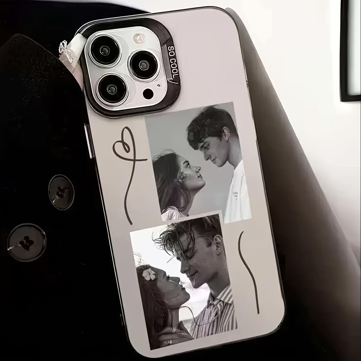 Customized phone cases for couples, buy one get one free. Heart-shaped couple design, multi-grid design, artistic line decoration. Compatible with Apple iPhone Plus Air/Pro/Pro Max series. Gift.