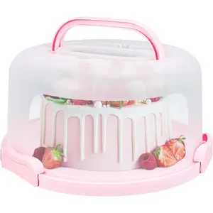 Cake Carrier with Lid and Handle, Fit 10’’ Cake Stand with Lid, Cake Transport Storage Container, Cake Containers Cover Stand with Lids, 3 Secure Side Closures (Pink)