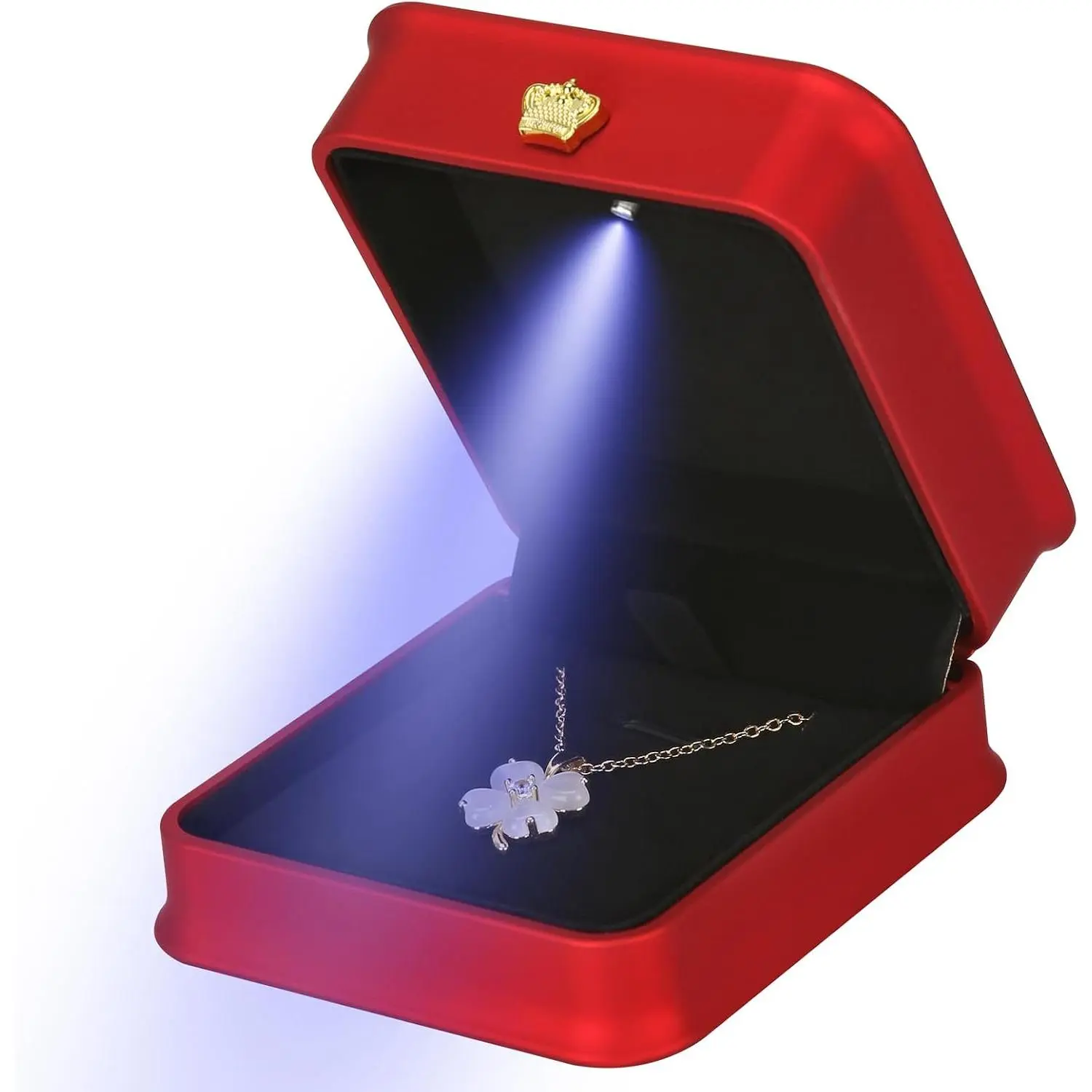Necklace Pendant  Box with LED Light (Red) |  Storage Display Case, for Wedding Engagement Birthday, for Women
