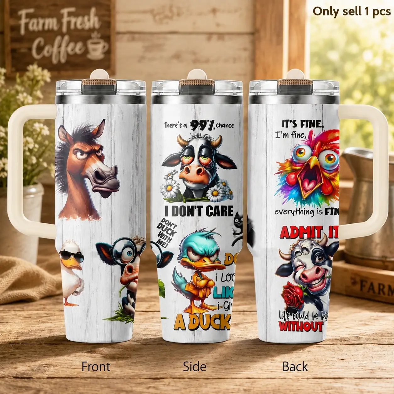 Funny Sarcastic Animals Water Bottles 40oz Stainless Steel Insulated Tumbler with Handle & Flip Straw Lid, Leakproof Travel Cup for Water, Coffee & Daily Drinks, Fits Car Cup Holder for Gym, Office, Work & Travel