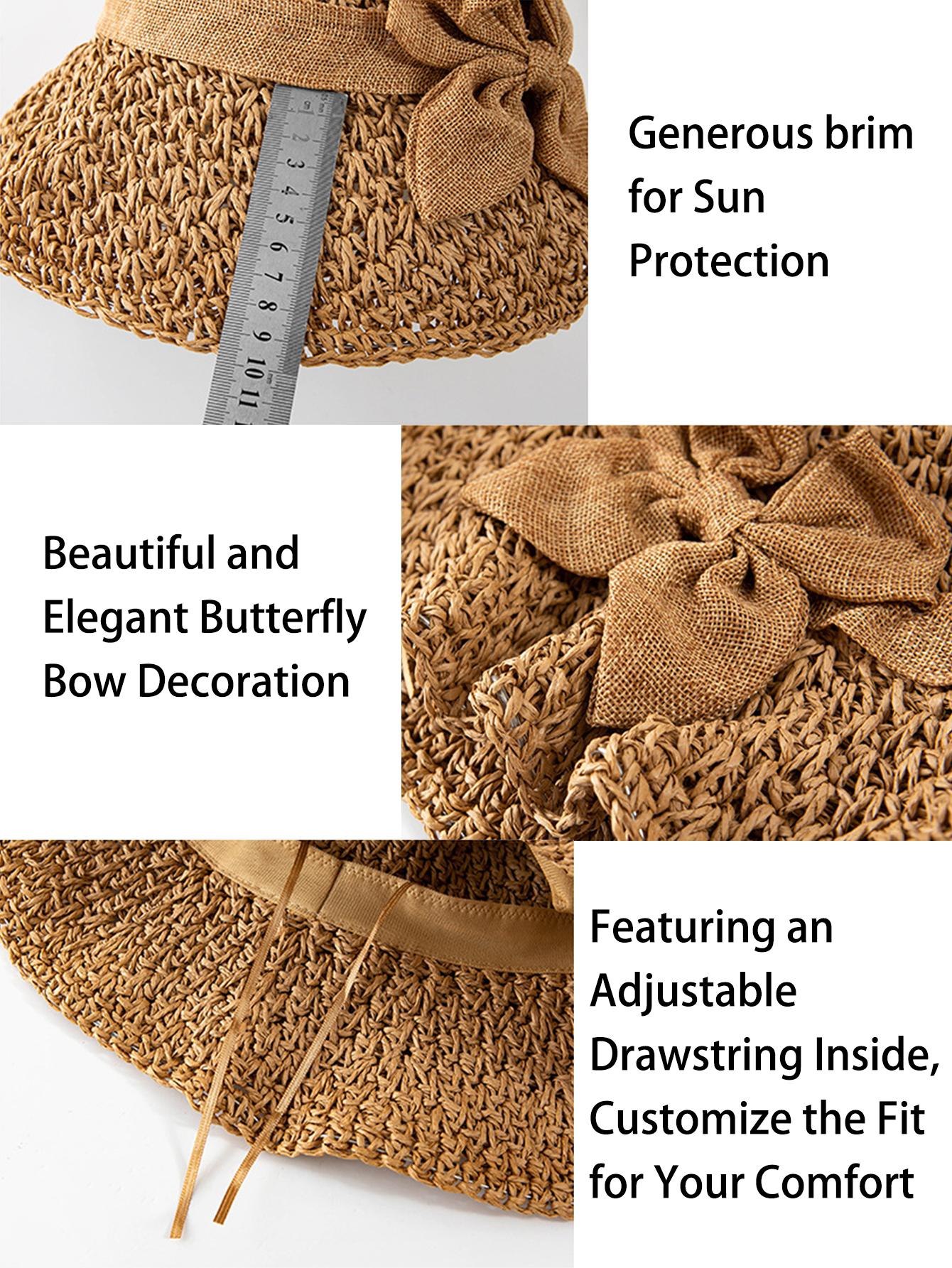 Handmade Straw Hat for Women Summer Fashion Bowknot Foldable Sunscreen Panama Lady Sweet Wide Brim UV Sunscreen Beach Cap Girl