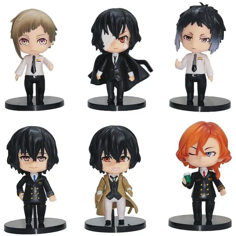2026 hot item 6 Pcs/Set 10cm Bungo Stray Dogs Q Version Figure Anime Periphery Dazai Atsushi Rampo Kawaii Doll Desktop Model Ornaments Gifts