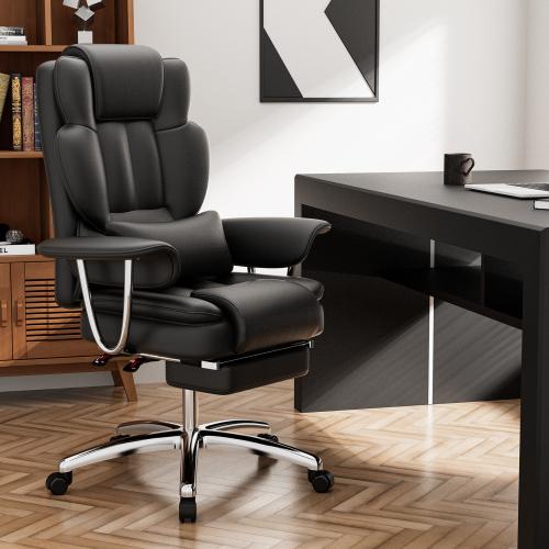 【Bellemave】Office Chair, Big and Tall Executive Office Chair with Footrest, Metal & Wood,Velvet Leather Computer Chair, Ergonomic Reclining Chair High Back, Large Home Office Chair (Black)