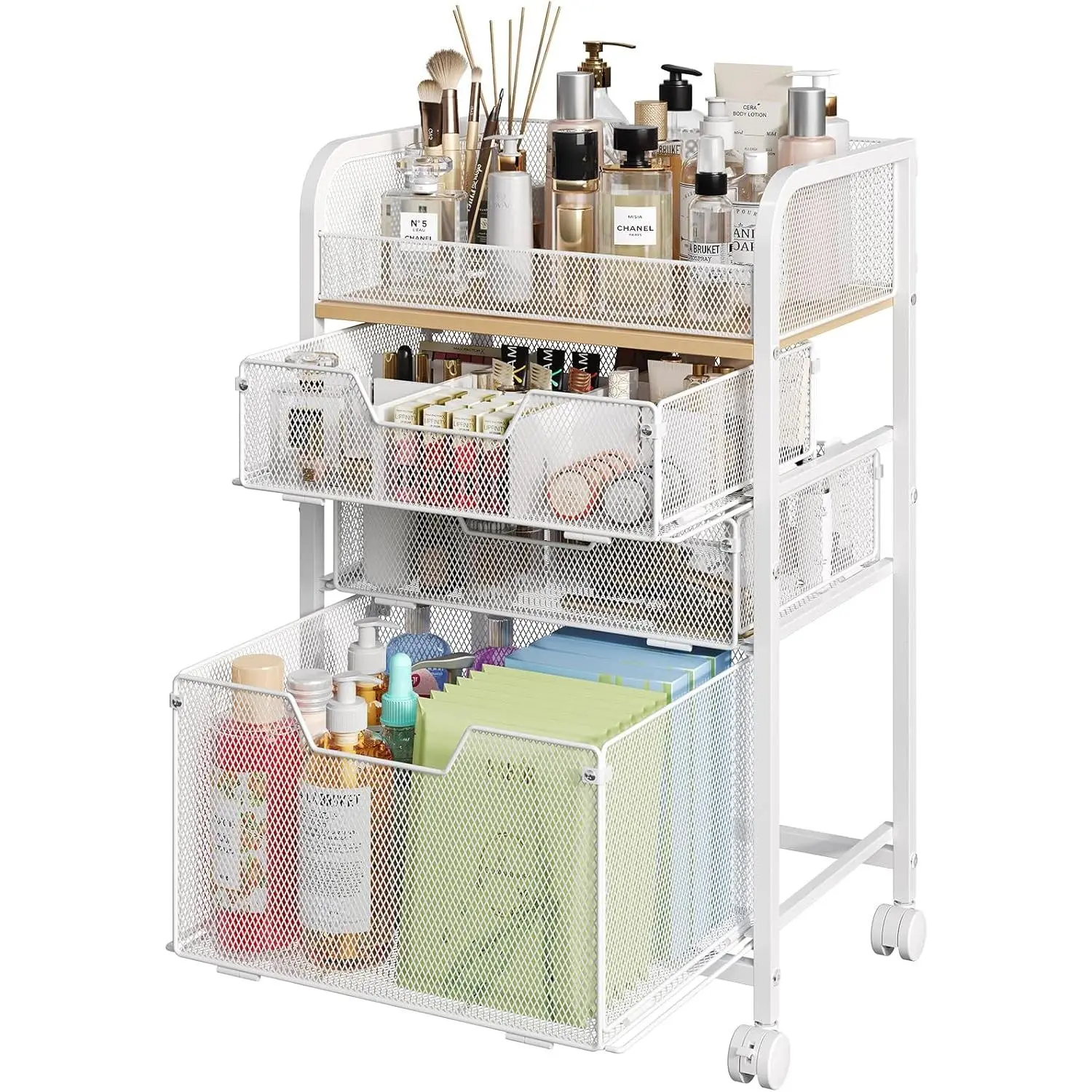 Makeup Organizer Cart with Drawers, Floor Skincare Organizers Make Up Organizers  Organizer  Display Cases Holder for  Care Perfume  Polish Brush Hair Tool, White
