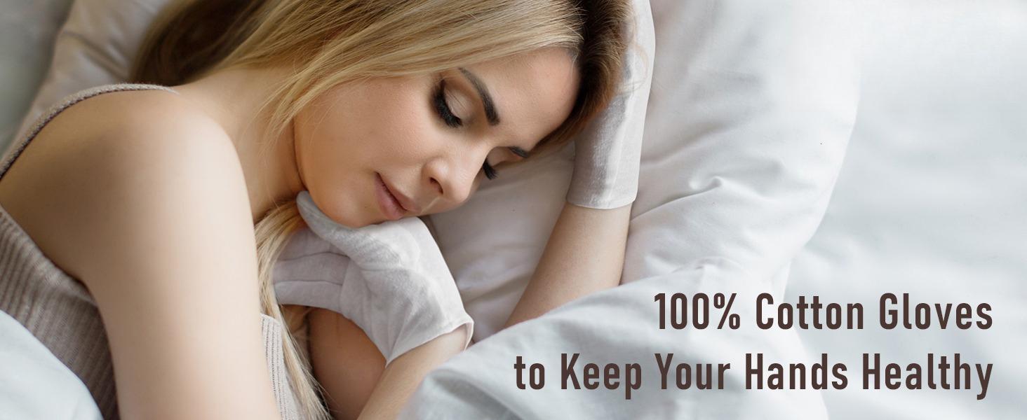 100% pure cotton gloves, 6 pairs of white cotton gloves - specially designed to moisturize dry hands and relieve eczema; It is suitable for applying lotion at night, sleeping and spa care; Unisex, breathable and comfortable, can also be used as an inner l