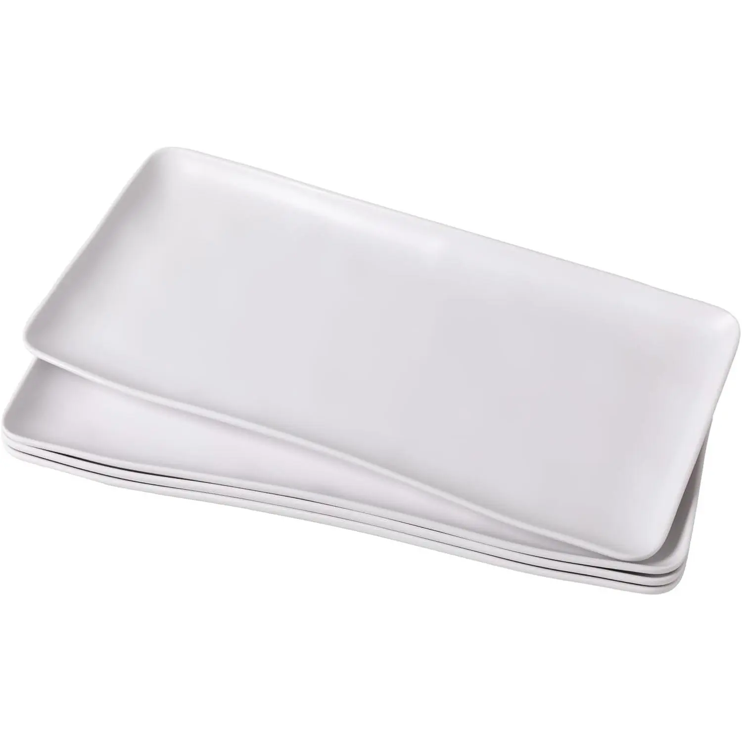 4-Piece White Melamine Rectangular Serving Platters-Trays, 14”x7” Sturdy Stylish Dinnerware for Family, Cheese, Fruit, Cake, Bread, Sushi, Party Serving, Lightweight Unbreakable Home Supplies