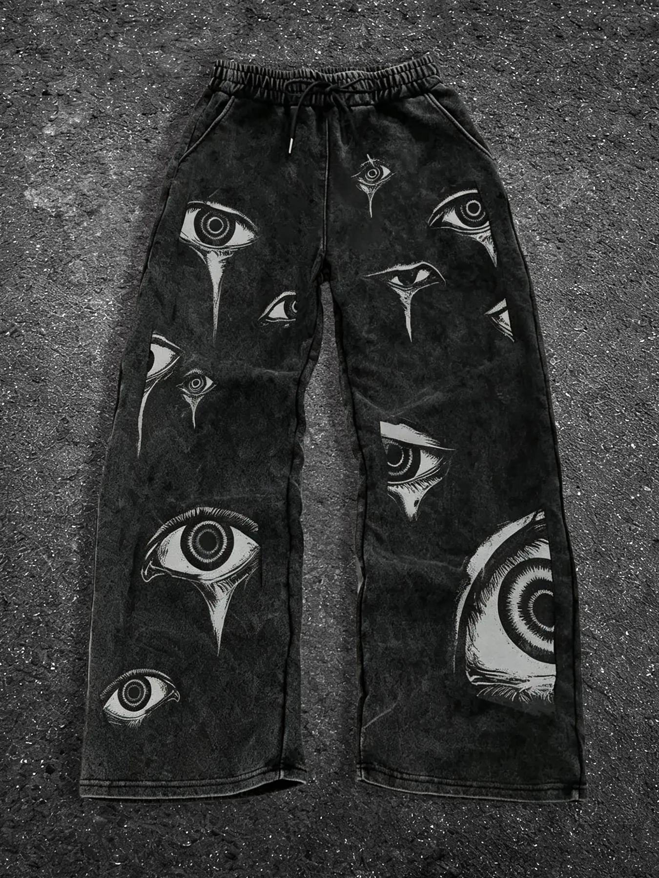 Elastic Drawstring Wide Leg Sweatpants, All Over Abstract Horror Eye Graphic Print Vintage Distressed Goth Streetwear Casual Trousers with Side Pockets #EyePrintPants #GothStreetwear #WideLegSweatpants #HorrorGraphicTrousers #TikTokMadeMeBuyIt