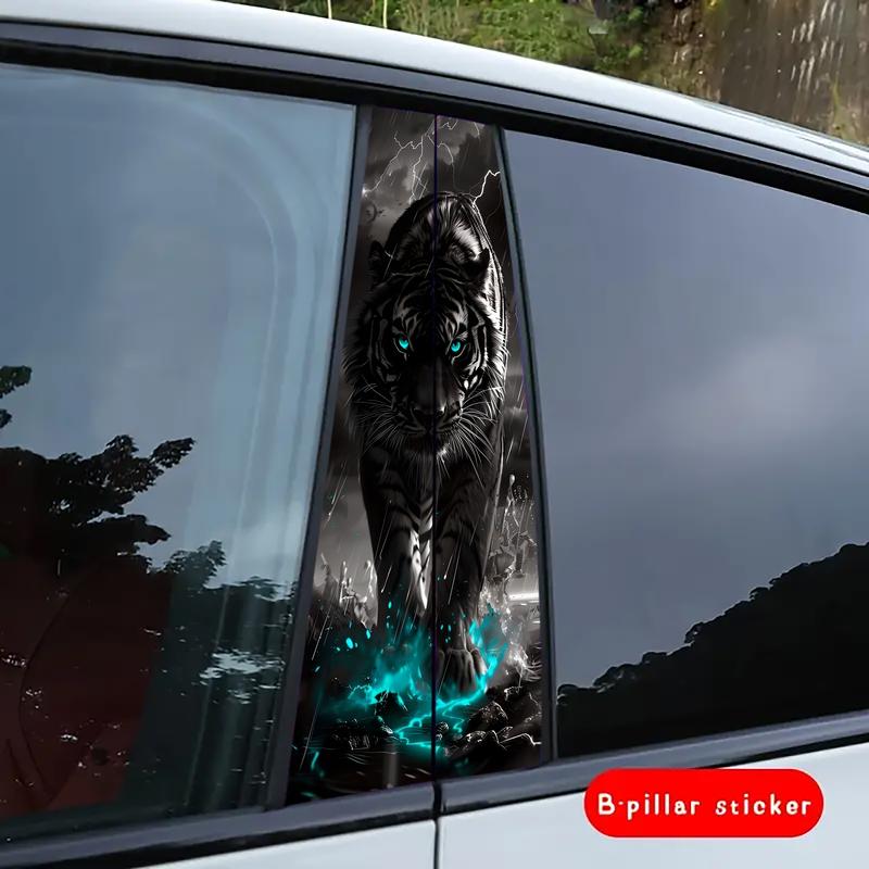 Pack of 2, Tiger Lightning Car Stickers, Fantasy Rain King Theme, Self-adhesive Waterproof Scratch-proof, Suitable for B-pillar and Doors, Glass Metal/Plastic Surface, Cover Scratches, Car Decoration Sticker