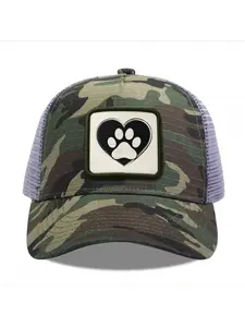Heart with Paw Print Camouflage Mesh Baseball Cap for Men & Women - Adjustable Snapback Trucker Hat, Breathable Back for Hiking, Fishing, Camping, Golf & Casual Outdoor Attire Camouflage Random