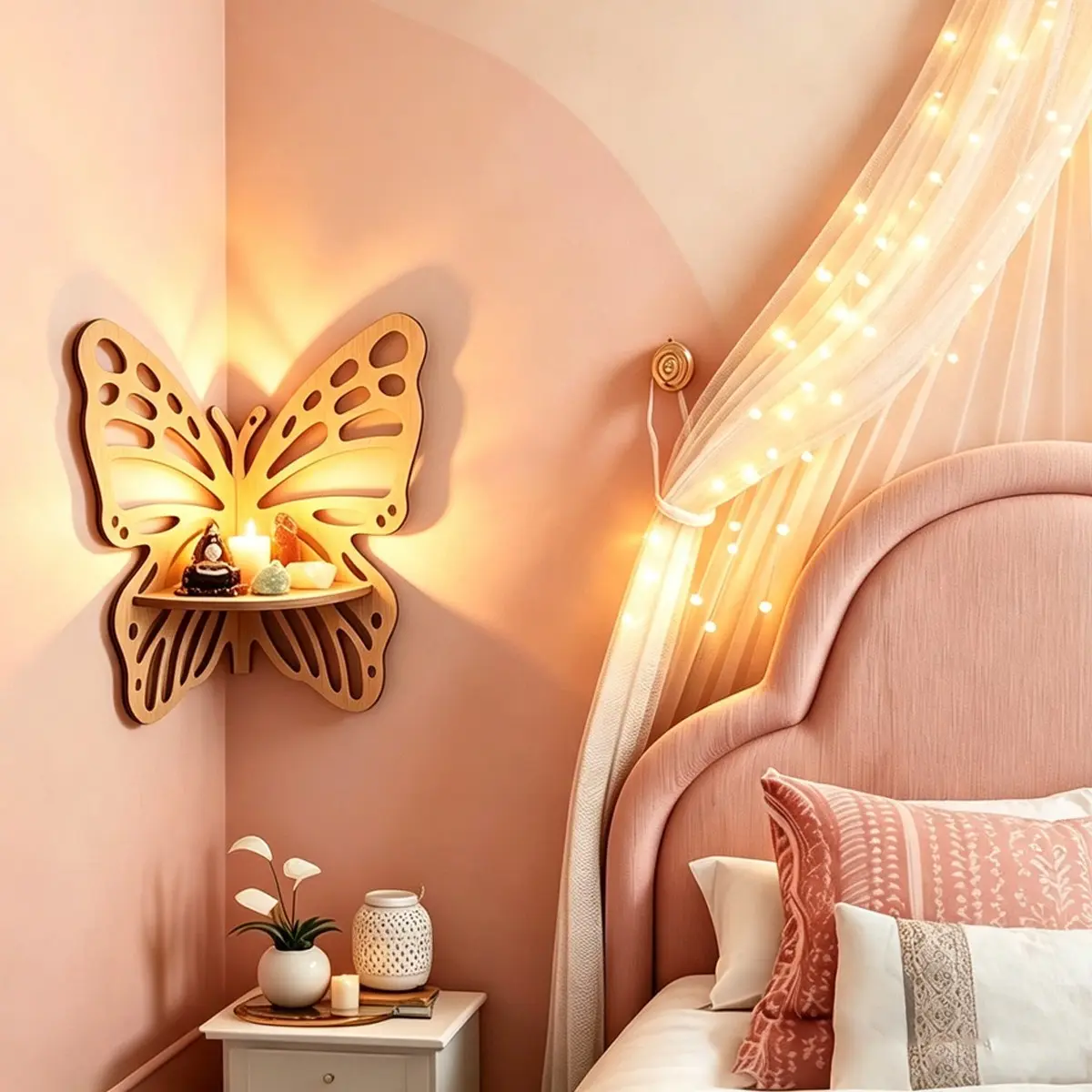 1pc Butterfly Crystal Rack, Wall-Mounted Corner Bracket, Bohemian Style Decorative Gift, Wooden Hollow Crystal Organizer, Simple Home Wall Decoration