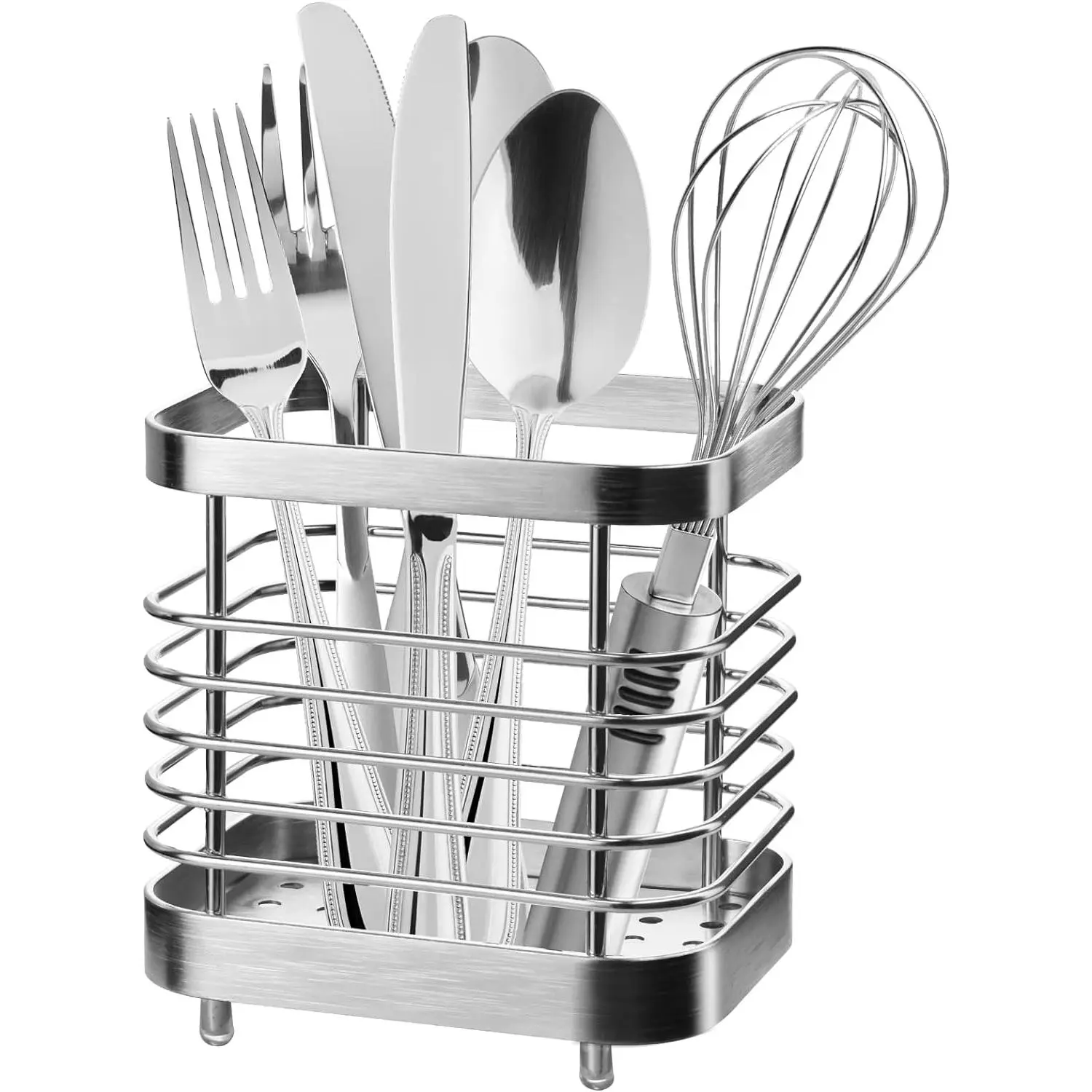 Stainless Steel Kitchen Counter Utensil Holder - Drying Rack & Organizer for Silverware, Cutlery, Flatware, Forks, Knives, Spoons, Chopsticks (Silver, Ideal Gift)