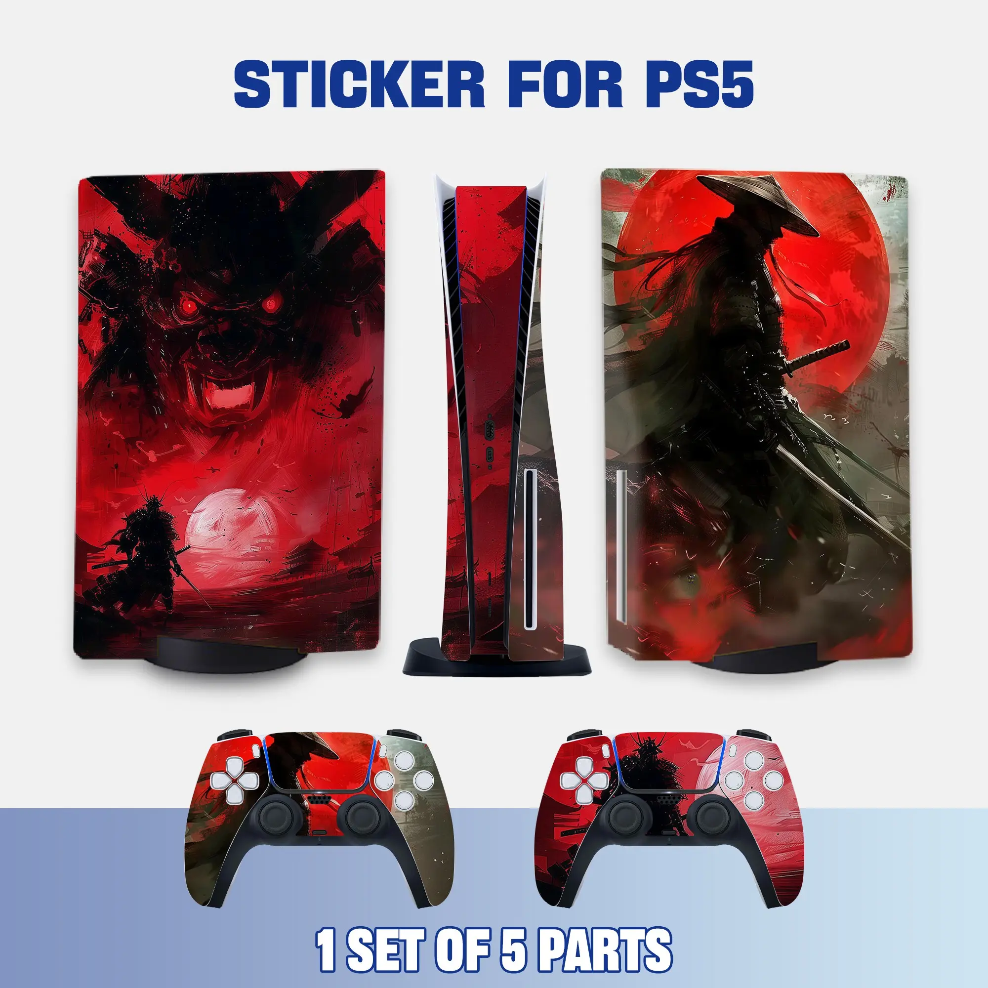 Ps5 Console and Controller Stickers, Samurai Ghost Art Vinyl Protective Film, Waterproof Scratch-Resistant, Removable Without Residue