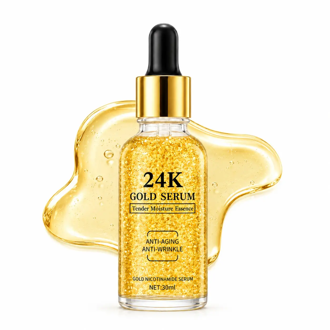 24K Gold Foil Peptide Face Serum, Hydrating Anti-Aging Essence for Glowing Skin, Smoother Fine Lines & Dry Dull Skin, 30ml