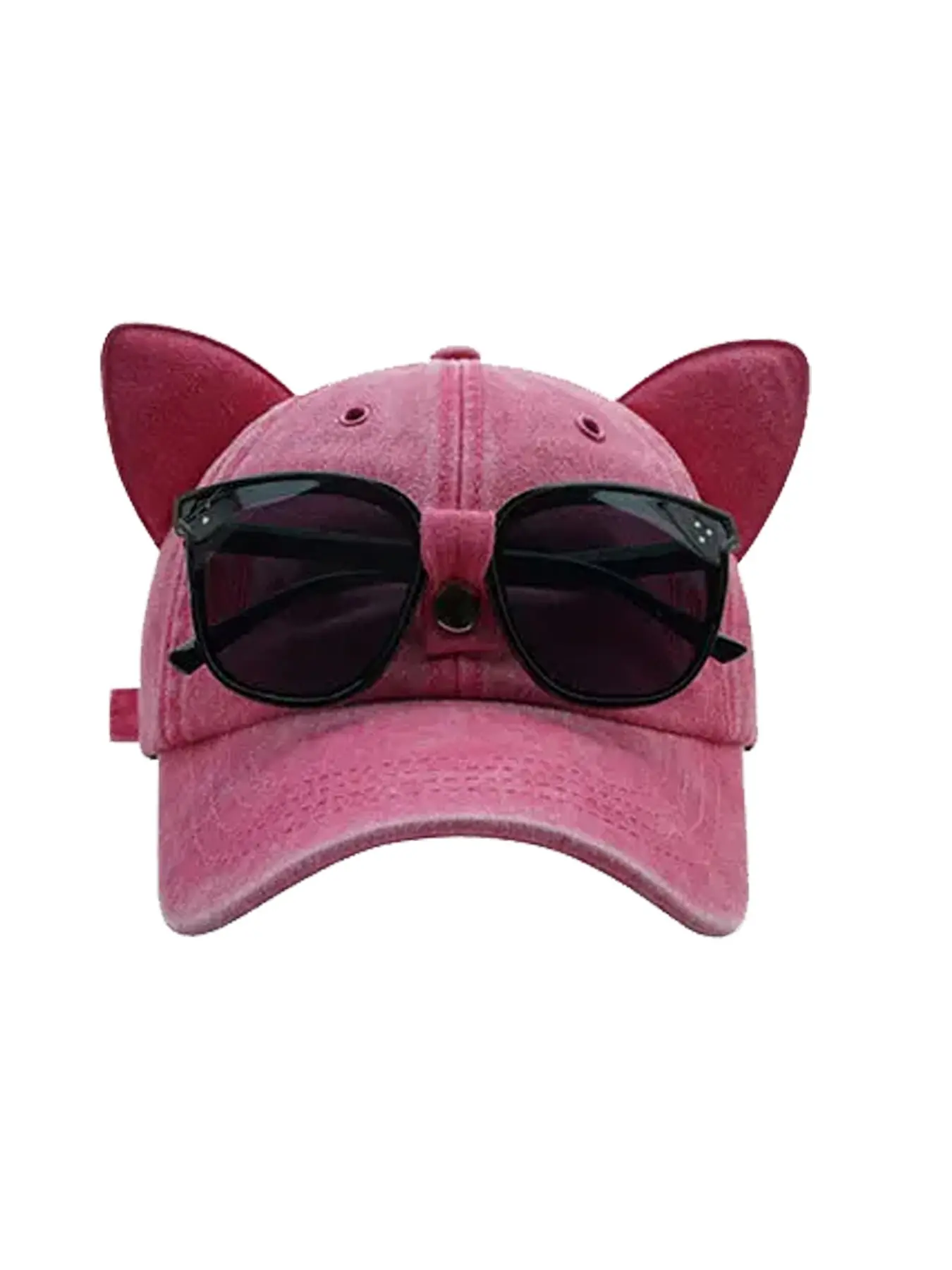 Cute Cat Ears Pilot Hat with Glasses, Water Washed Baseball Cap, Adjustable Outdoor Sunshade, Unisex Gift, 1pcs New Design