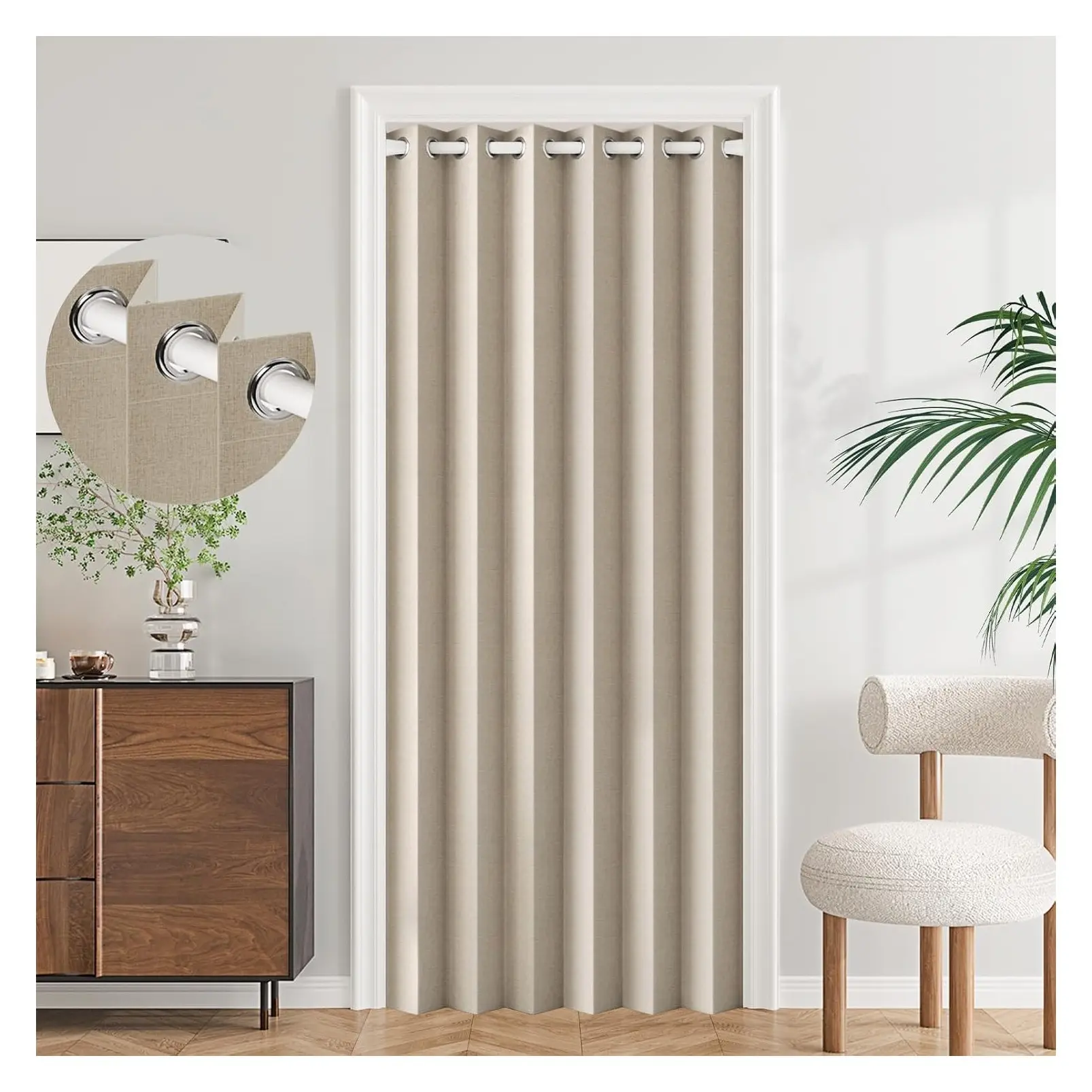 100% Blackout Magnetic Folding Door Curtain, Pleated Room Divider Drapes for Doorway & Open Closet, Accordion Style, 1 Panel, W45 x L80, TanGift
