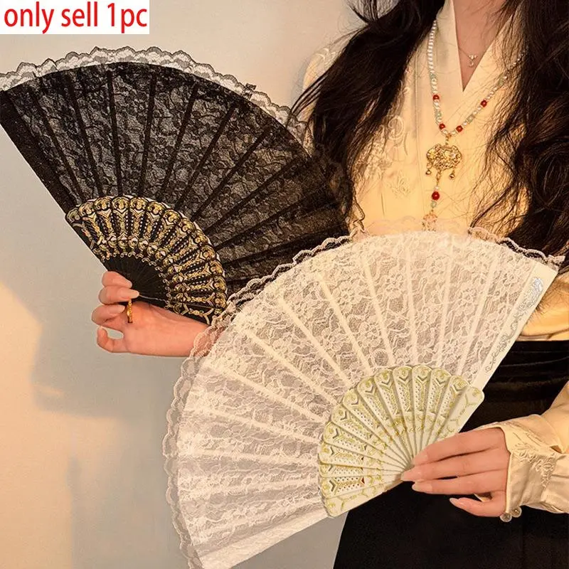 White Lace Fan with Intricate Floral Design, Double-Sided Plastic & Cosplay Decor, Home & Party Decorations, Decoration Items, Party Accessory, Portable Folding Fan, Folding Hand Fan, Lightweight