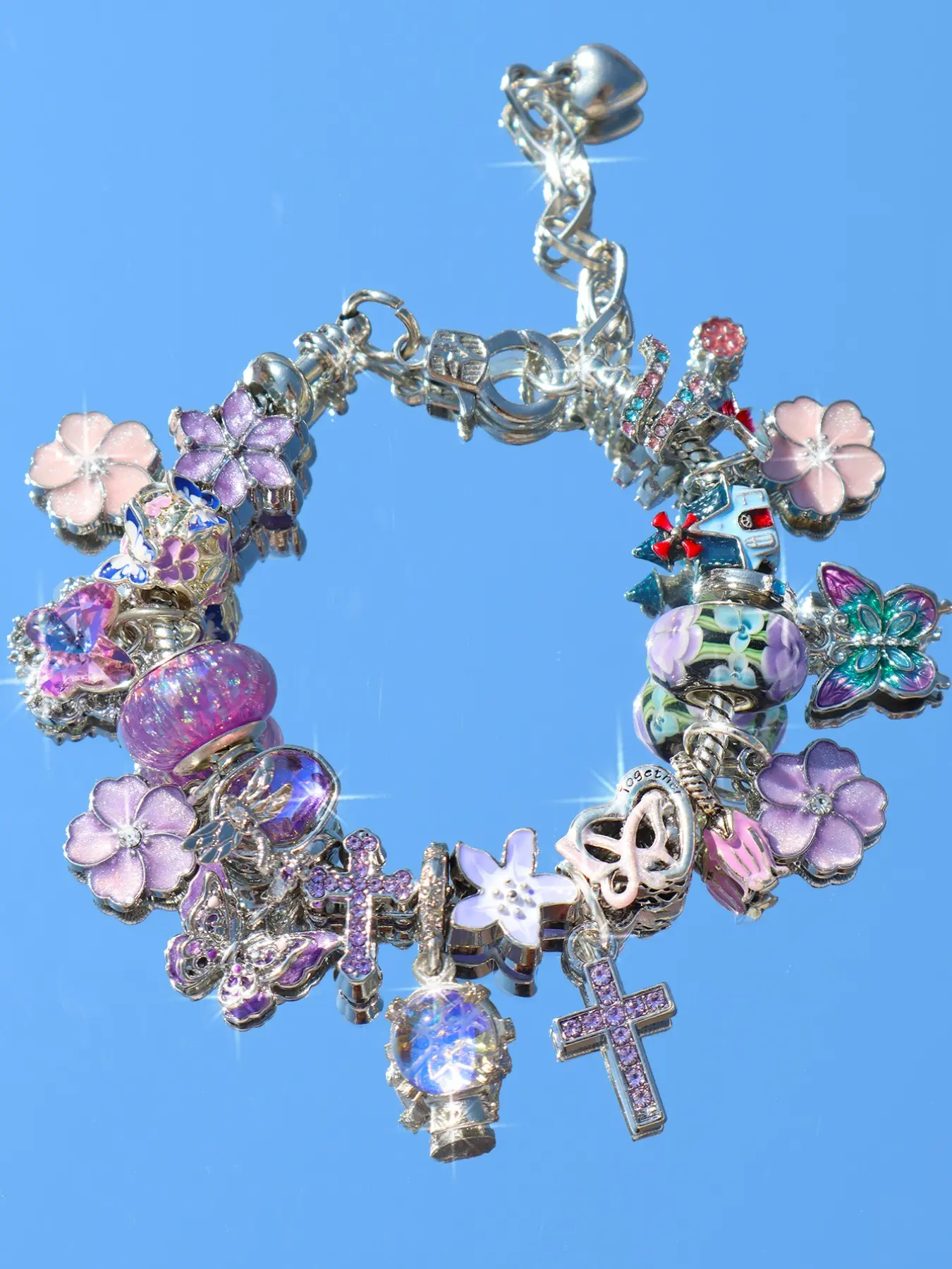 Summer Vacation Style Butterfly Flower Charm Bracelet, Cherry Blossom Fashion Bracelet, DIY Cross Bracelet, Beach Natural Bracelet, Floral Charm Bracelets