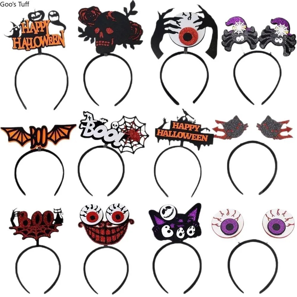 Spooky Metal Halloween Cartoon Ghost Letter Headband - Spider, Bat Themed Cosplay Hair Hoop - Holiday Masquerade Party Dress-Up Accessories